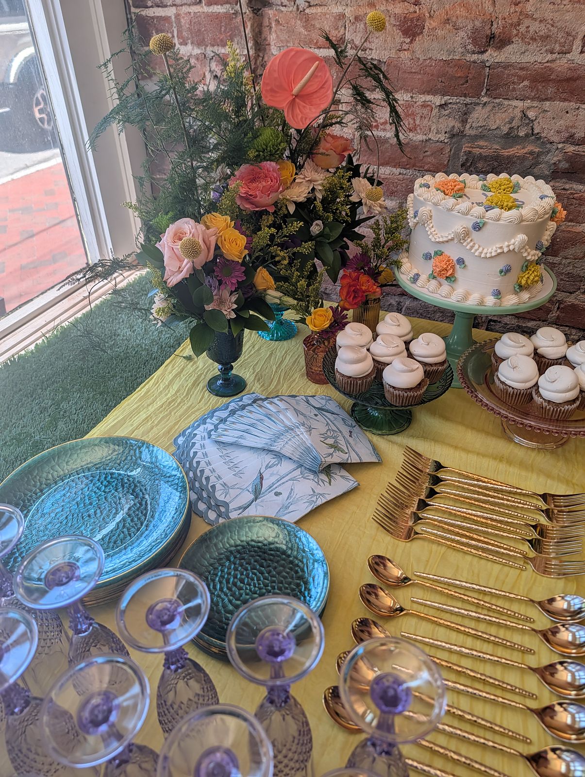 Cake and dessert table by the front window