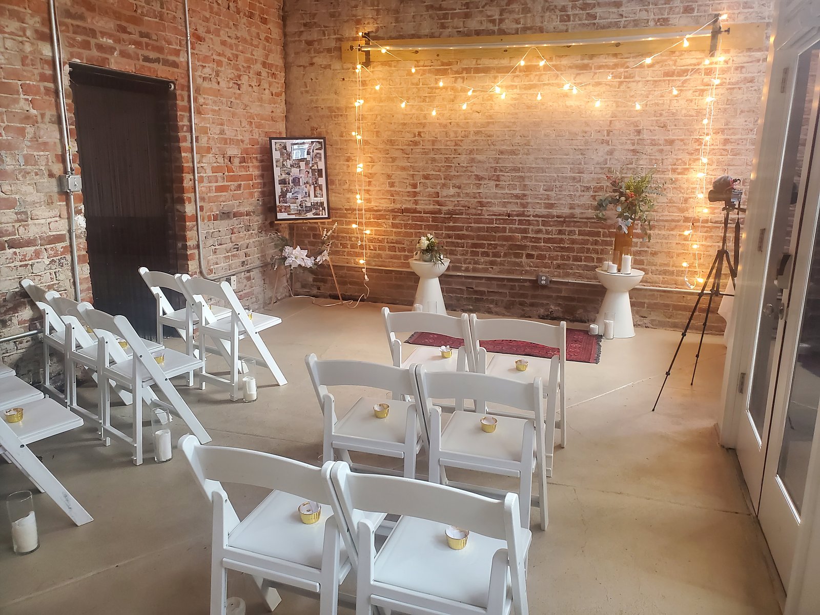 The room set for a ceremony, wider view