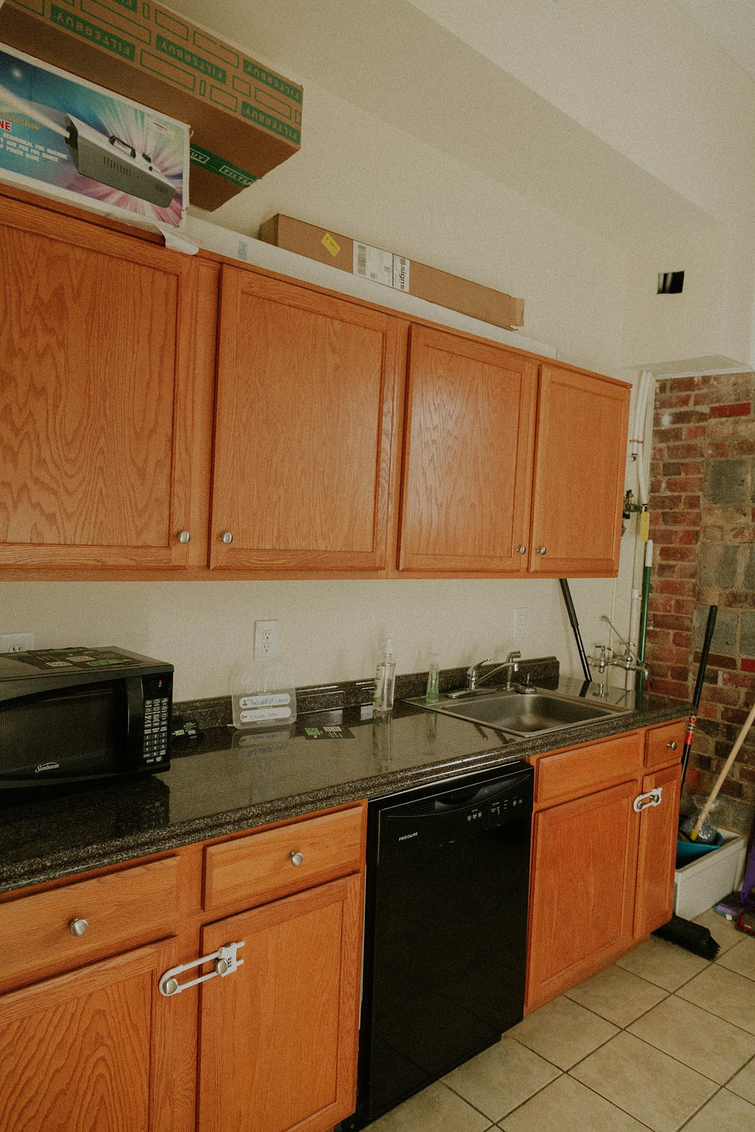 Prep kitchen counters, sink and dishwasher